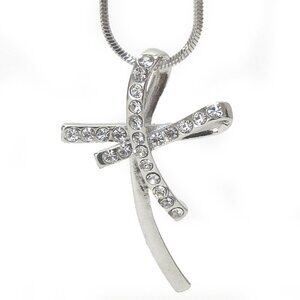 Curved Crystal Accent High Quality Cross Necklace - New w/Tags